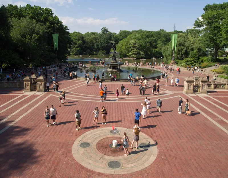 Visitors on Bethesda Terrace around Bethesda Fountain