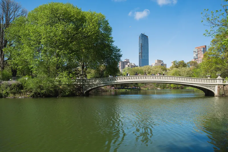 Bow Bridge over the Lake with the Central Park South skyline
