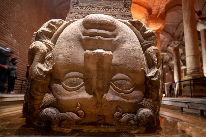 Medusa head column base in the Basilica Cistern