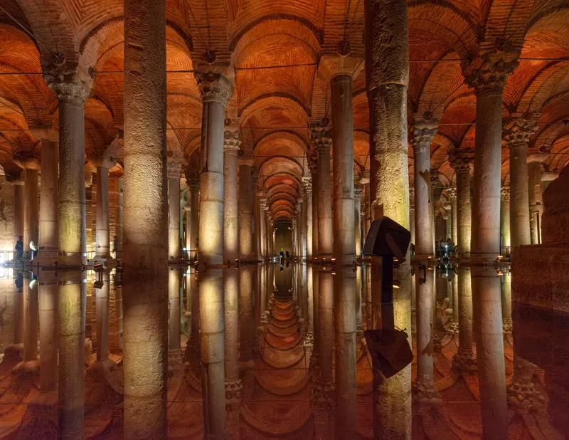 Basilica Cistern columns mirrored in the water