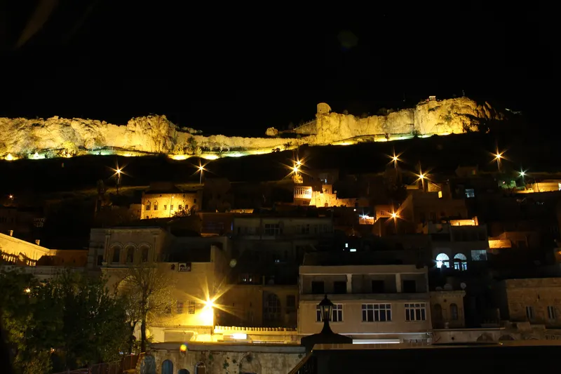 Mardin old town lit up at night
